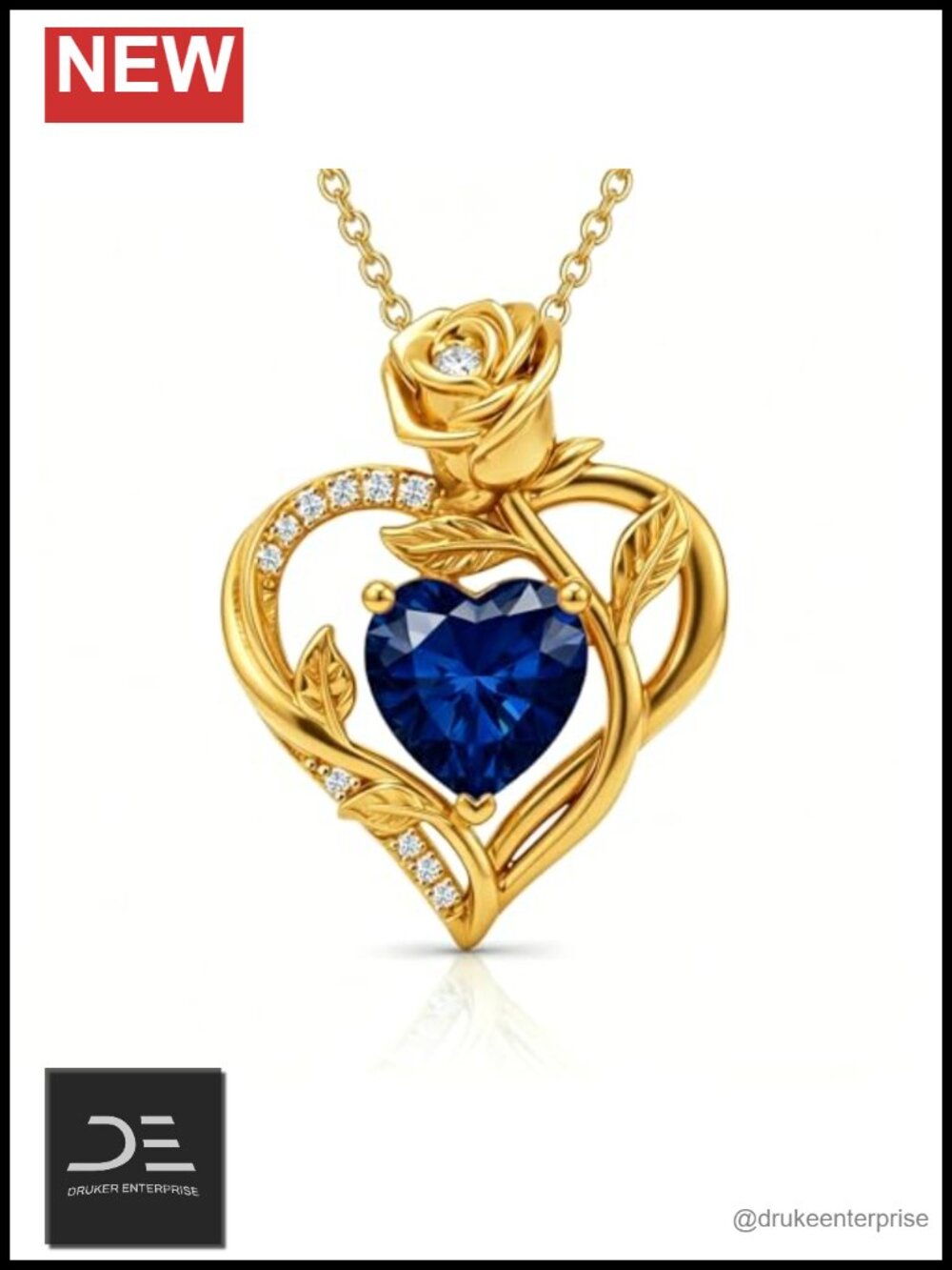 18K Gold Plated Rose Heart Necklace, Moissanite or Birthstone Pendant, I Love
